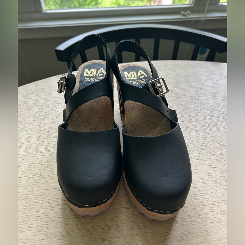 MIA Black Leather Clogs with Buckle